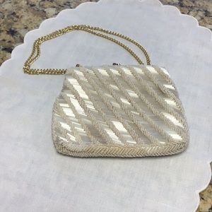 Vintage Beaded Evening Bag Cream colour.